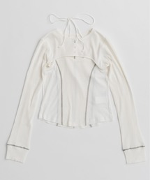 メゾンスペシャル　ワッシャー シャーリング トップス　ホワイト See-through Shirring Top