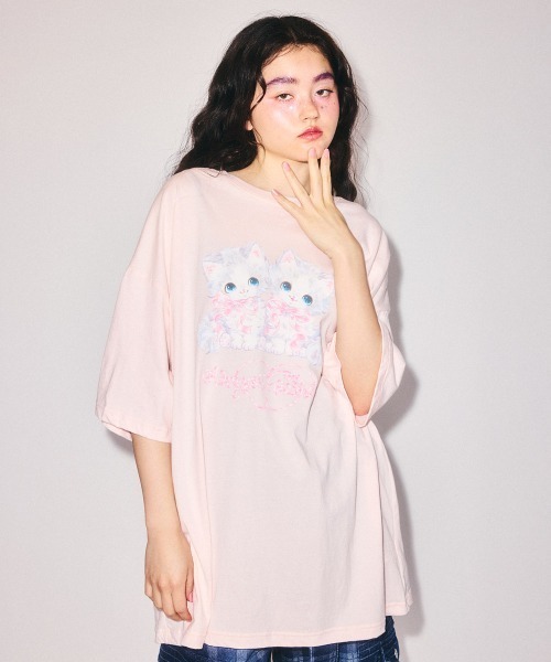 Candy Stripper(キャンディストリッパー)の「ALWAYS TOGETHER BIG Tシャツ(Tシャツ/カットソー・レディース・ブラック/ライトブルー/オフホワイト/ピンク・FREE)」の5枚目の写真