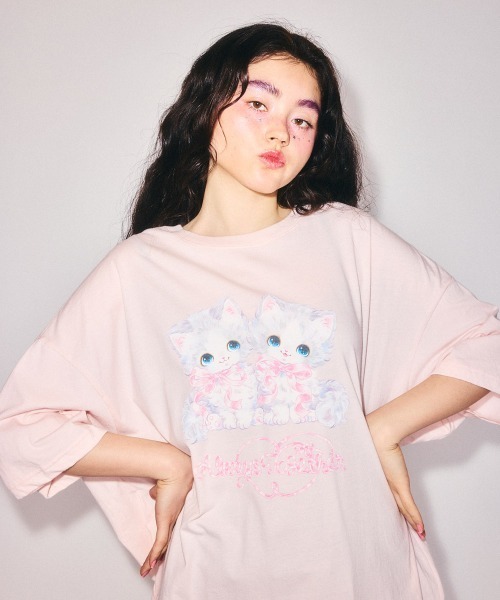 Candy Stripper(キャンディストリッパー)の「ALWAYS TOGETHER BIG Tシャツ(Tシャツ/カットソー・レディース・ブラック/ライトブルー/オフホワイト/ピンク・FREE)」の6枚目の写真