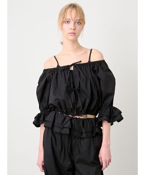 SORIN(ソリン )の「Ribbon Open Blouse/リボンオープンブラウス(シャツ/ブラウス・レディース・ブラック/ホワイト・38)」の2枚目の写真