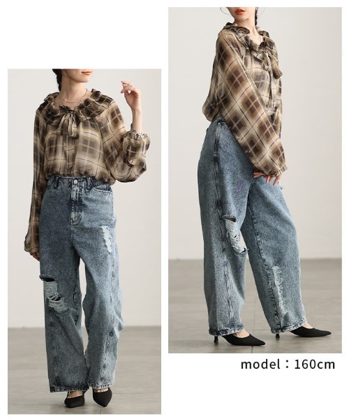 Sawa a la mode(サワアラモード)の「シアーチェックフリルネックブラウス(シャツ/ブラウス・レディース・レッド/イエロー・FREE)」の10枚目の写真