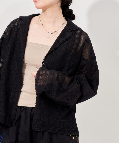 FREAK'S STORE(フリークスストア)の「インド ヴィンテージ風 レースシャツ/シアーシャツジャケット(シャツ/ブラウス・レディース・オフホワイト/ブラック・フリ-)」の2枚目の写真