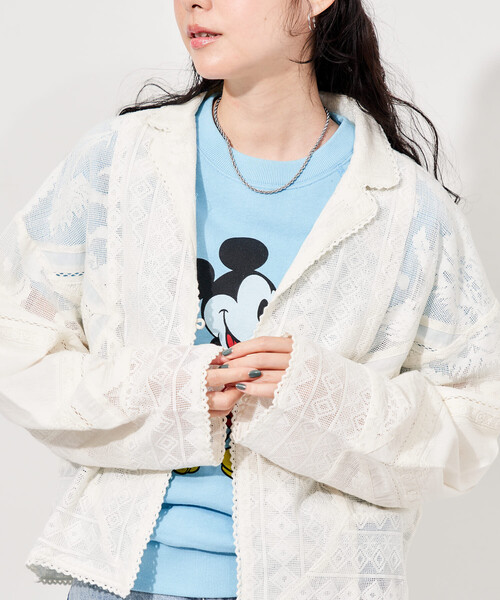 FREAK'S STORE(フリークスストア)の「インド ヴィンテージ風 レースシャツ/シアーシャツジャケット(シャツ/ブラウス・レディース・オフホワイト/ブラック・フリ-)」の6枚目の写真