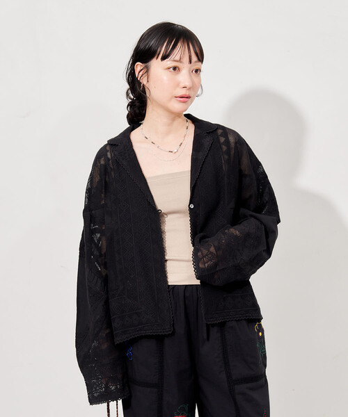 FREAK'S STORE(フリークスストア)の「インド ヴィンテージ風 レースシャツ/シアーシャツジャケット(シャツ/ブラウス・レディース・オフホワイト/ブラック・フリ-)」の17枚目の写真