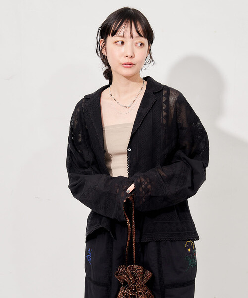 FREAK'S STORE(フリークスストア)の「インド ヴィンテージ風 レースシャツ/シアーシャツジャケット(シャツ/ブラウス・レディース・オフホワイト/ブラック・フリ-)」の21枚目の写真
