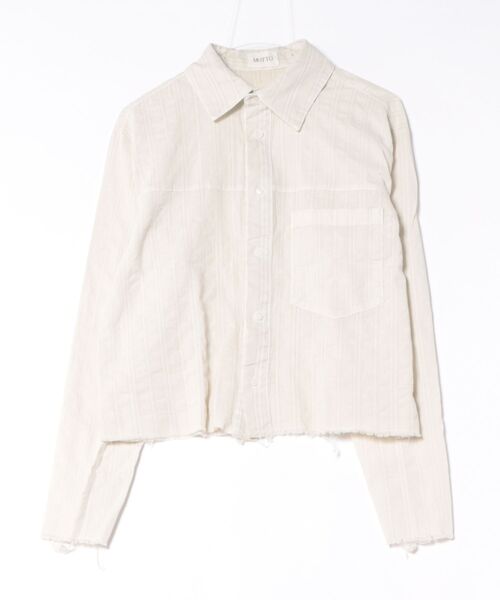 Chikashitsu +(チカシツプラス)の「【Chikashitsu +】pigment cut off shirt / 【チカシツプラス】ピグメントカットオフクロップド長袖シャツ<着用動画あり>(シャツ/ブラウス・メンズ・アイボリー/チャコール・ONE SIZE)」の16枚目の写真