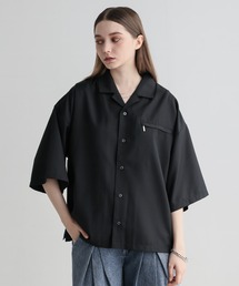 【ELLUV/エルヴ】ドレープTRクロス ジップギミック ショート丈オープンカラーシャツ