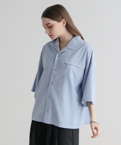 ELLUV(エルブ)の「【ELLUV/エルヴ】ドレープTRクロス ジップギミック ショート丈オープンカラーシャツ(シャツ/ブラウス・メンズ・ブラック/ホワイト/ライトブルー・L/M/S)」の20枚目の写真