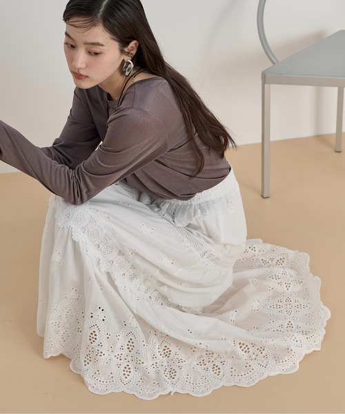 LOSCa(ロスカ)の「エンブロイダリーレーススカート(スカート・レディース・ブラック/オフホワイト・FREE)」の22枚目の写真