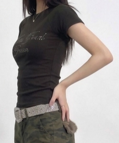 NANEA(ナネア)の「ラインストーンロゴ タイトチビTシャツ(Tシャツ/カットソー・レディース・ブラック/ホワイト・LARGE/MEDIUM)」の13枚目の写真