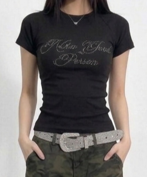 NANEA(ナネア)の「ラインストーンロゴ タイトチビTシャツ(Tシャツ/カットソー・レディース・ブラック/ホワイト・LARGE/MEDIUM)」の14枚目の写真