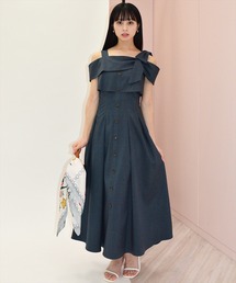 ウィルセレクション ロングワンピース ネイビー WILLSELECTION（ウィルセレクション）の「デニム配色ステッチVネック