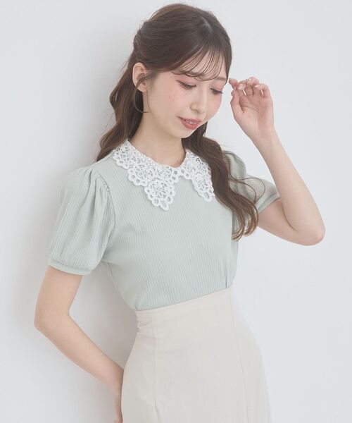 MAJESTIC LEGON(マジェスティックレゴン)の「2WAYレース襟パフスリーブトップス(Tシャツ/カットソー・レディース・チャコールグレー/ブラック系その他/ブラック/アイボリー/ライトグリーン/ネイビー/ラベンダー・MEDIUM)」の12枚目の写真