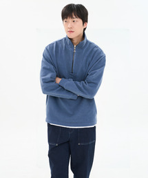 CUSTOMUS（カスタムアース）の「メンズピグメントヘビージャージコットン100%ハーフジップスウェットシャツCXS26SKMT203ブルー（スウェット）」
