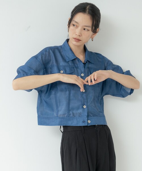 GALLEST（ギャレスト）の「デニムプリントシアーシャツ【接触冷感】（シャツ/ブラウス・レディース・サックスブルー/ブルー・38）」の13枚目の写真
