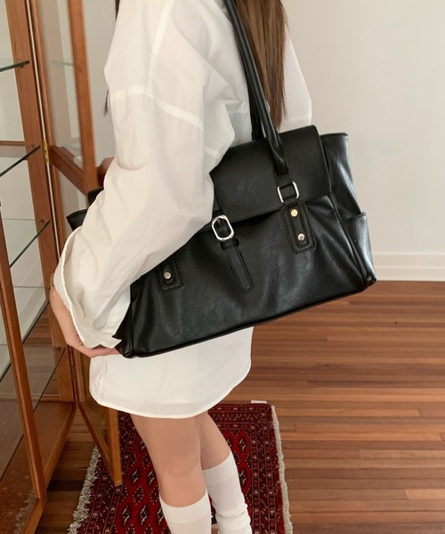 yuue' ( wear )(ユーイ)の「大容量ロングハンドルビッグトートバッグ/通勤通学/オフィス/A4サイズ対応(ショルダーバッグ・レディース・ダークブラウン/ブラック・FREE)」の20枚目の写真