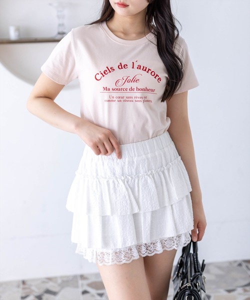 clear（クリア）の「ロゴ刺繍入りプリントTシャツ［骨格ウェーブ/華奢見え/カジュアル］（Tシャツ/カットソー・レディース・ブラック系その他2/ピンク/レッド/ホワイト系その他/グレー/ホワイト系その他2/ブラック系その他・F）」の6枚目の写真