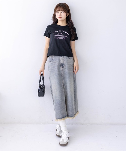 clear（クリア）の「ロゴ刺繍入りプリントTシャツ［骨格ウェーブ/華奢見え/カジュアル］（Tシャツ/カットソー・レディース・ブラック系その他2/ピンク/レッド/ホワイト系その他/グレー/ホワイト系その他2/ブラック系その他・F）」の8枚目の写真