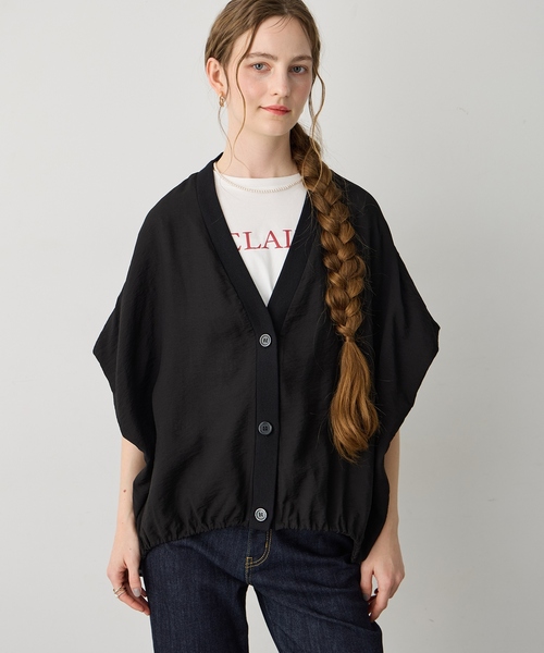 LE SOUK HOLIDAY(ルスークホリデー)の「《WEB限定》裾ドロストシアーカーディガン(シャツ/ブラウス・レディース・カーキ/ブラック・L/M)」の1枚目の写真