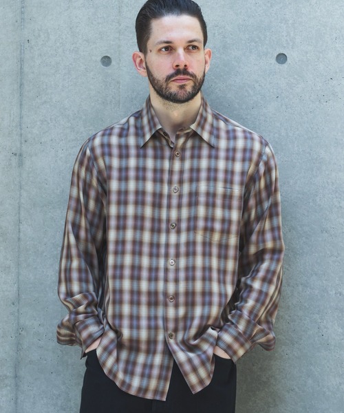 MR.OLIVE(ミスターオリーブ)の「SILKY TENCEL CHECK / REGULAR COLLAR SHIRT /M263107(シャツ/ブラウス・メンズ・グリーン/ブラウン・LARGE/MEDIUM/SMALL)」の1枚目の写真