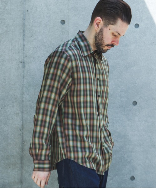 MR.OLIVE(ミスターオリーブ)の「SILKY TENCEL CHECK / REGULAR COLLAR SHIRT /M263107(シャツ/ブラウス・メンズ・グリーン/ブラウン・LARGE/MEDIUM/SMALL)」の4枚目の写真