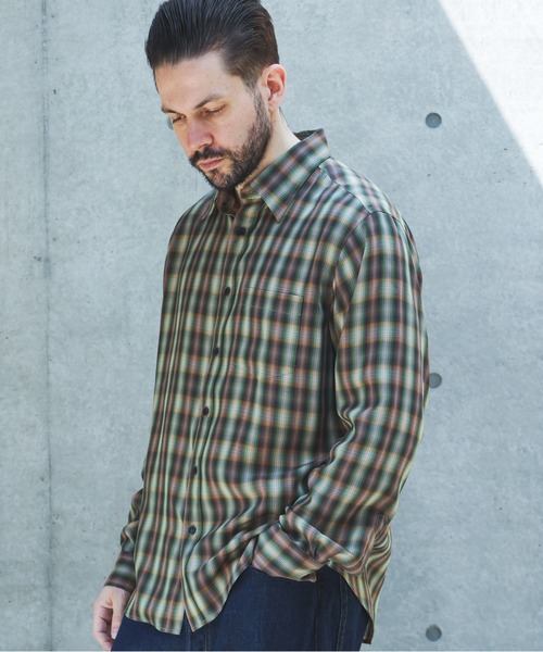 MR.OLIVE(ミスターオリーブ)の「SILKY TENCEL CHECK / REGULAR COLLAR SHIRT /M263107(シャツ/ブラウス・メンズ・グリーン/ブラウン・LARGE/MEDIUM/SMALL)」の5枚目の写真