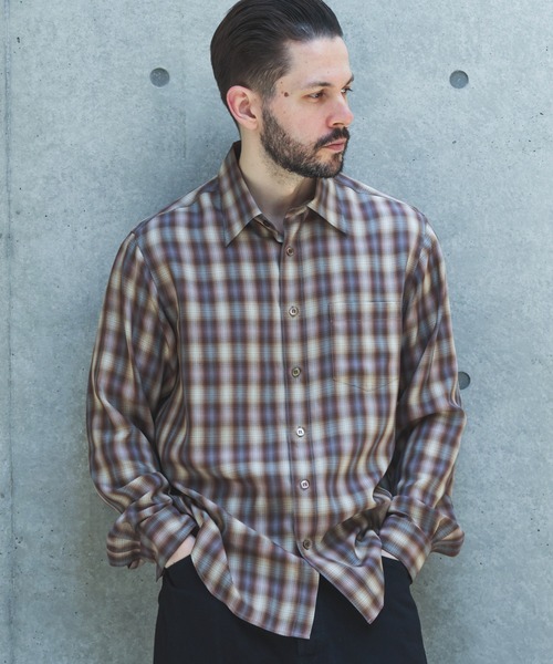 MR.OLIVE(ミスターオリーブ)の「SILKY TENCEL CHECK / REGULAR COLLAR SHIRT /M263107(シャツ/ブラウス・メンズ・グリーン/ブラウン・LARGE/MEDIUM/SMALL)」の7枚目の写真