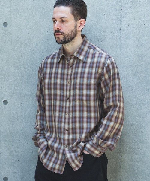 MR.OLIVE(ミスターオリーブ)の「SILKY TENCEL CHECK / REGULAR COLLAR SHIRT /M263107(シャツ/ブラウス・メンズ・グリーン/ブラウン・LARGE/MEDIUM/SMALL)」の8枚目の写真