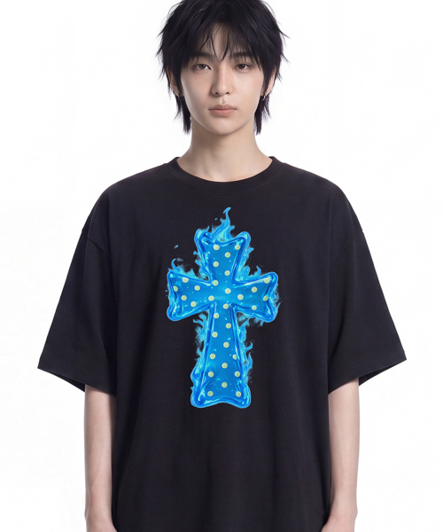 GRAVER（グレーバー）の「[ユニセックス]ドットクロス_フレーム半袖Tシャツ_3色（Tシャツ/カットソー・レディース・ブラック/ホワイト/ネイビー・SMALL/MEDIUM/LARGE）」の4枚目の写真