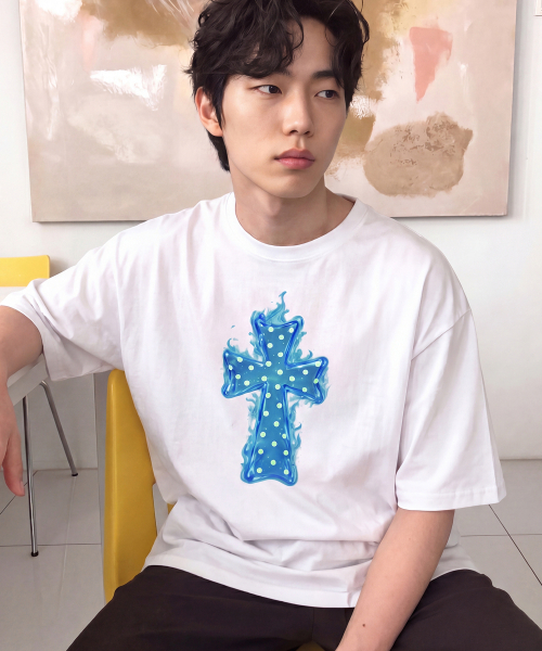 GRAVER（グレーバー）の「[ユニセックス]ドットクロス_フレーム半袖Tシャツ_3色（Tシャツ/カットソー・レディース・ブラック/ホワイト/ネイビー・SMALL/MEDIUM/LARGE）」の8枚目の写真