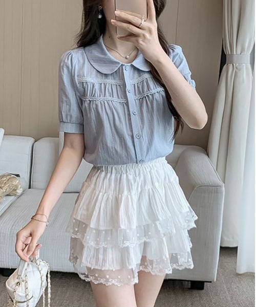 &soiree(アンドソワレ)の「ラウンドカラーレ-ス切り替えストライプブラウス(Tシャツ/カットソー・レディース・ホワイト/サックスブルー・SMALL/MEDIUM/LARGE/X-LARGE)」の10枚目の写真