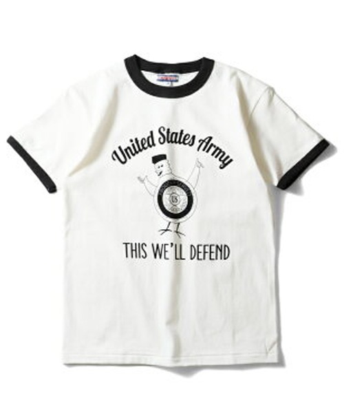 HOUSTON(ヒューストン)の「HOUSTON プリントリンガーTシャツ(U.S.ARMY)(Tシャツ/カットソー・レディース・ホワイト系その他/グレー系その他/ホワイト系その他2・1)」の1枚目の写真