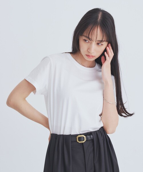 UNITED TOKYO(ユナイテッドトウキョウ)の「【大人気!】コンパクトTシャツ|ウォッシャブル/オフィスカジュアル/半袖/Tシャツ/夏服/抗ピリング(Tシャツ/カットソー・レディース・ブラック/アイボリー/ネイビー/レッド/ピンク/ライトブルー・FREE)」の9枚目の写真
