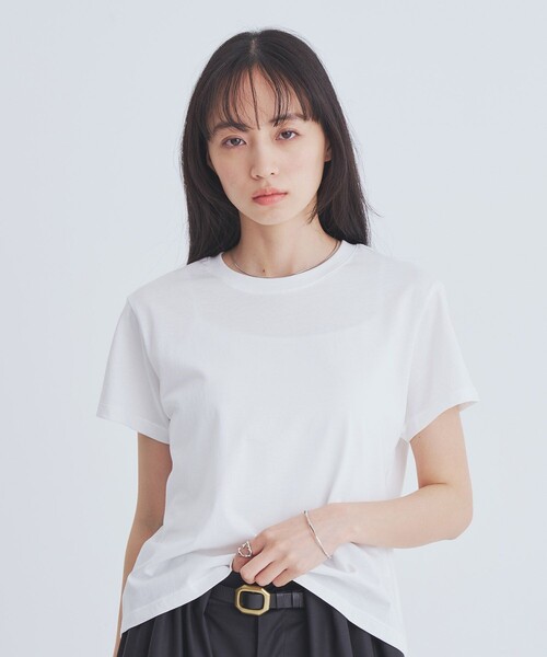 UNITED TOKYO(ユナイテッドトウキョウ)の「【大人気!】コンパクトTシャツ|ウォッシャブル/オフィスカジュアル/半袖/Tシャツ/夏服/抗ピリング(Tシャツ/カットソー・レディース・ブラック/アイボリー/ネイビー/レッド/ピンク/ライトブルー・FREE)」の3枚目の写真