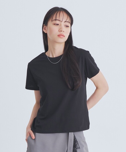 UNITED TOKYO(ユナイテッドトウキョウ)の「【大人気!】コンパクトTシャツ|ウォッシャブル/オフィスカジュアル/半袖/Tシャツ/夏服/抗ピリング(Tシャツ/カットソー・レディース・ブラック/アイボリー/ネイビー/レッド/ピンク/ライトブルー・FREE)」の2枚目の写真