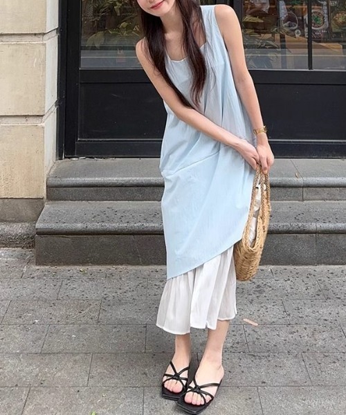 AMAJI(アマジ)の「ロング丈ノースリーブワンピース(ワンピース・レディース・ライトブルー/ホワイト・SMALL/MEDIUM/LARGE/X-LARGE)」の6枚目の写真