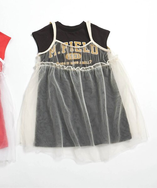 BREEZE(ブリーズ)の「【2Pセット】カレッジチュールワンピース(ワンピース・キッズ・グレー/レッド/チャコール・90/80/140/130/120/110/100)」の2枚目の写真