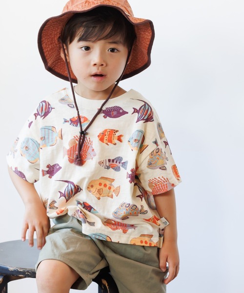 MAKE YOUR DAY(メイクユアデイ)の「おさかなカーニバル総柄半袖Tシャツ(Tシャツ/カットソー・キッズ・ベージュ/オフホワイト・140/130/120/110/100/90/80)」の9枚目の写真