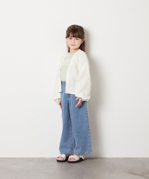 a.v.v（アーヴェヴェ）の「[130-160]【UVカット】サイドギャザーシアーカーディガン（カーディガン/ボレロ・キッズ・アイボリー/ブラック・140/130/150/160）」の8枚目の写真