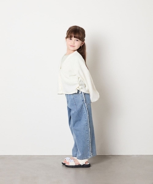 a.v.v（アーヴェヴェ）の「[130-160]【UVカット】サイドギャザーシアーカーディガン（カーディガン/ボレロ・キッズ・アイボリー/ブラック・140/130/150/160）」の7枚目の写真