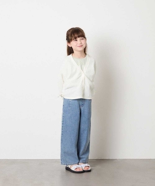 a.v.v（アーヴェヴェ）の「[130-160]【UVカット】サイドギャザーシアーカーディガン（カーディガン/ボレロ・キッズ・アイボリー/ブラック・140/130/150/160）」の6枚目の写真