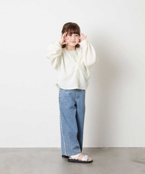 a.v.v（アーヴェヴェ）の「[130-160]【UVカット】サイドギャザーシアーカーディガン（カーディガン/ボレロ・キッズ・アイボリー/ブラック・140/130/150/160）」の5枚目の写真