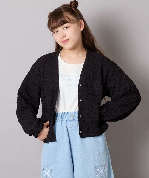 a.v.v（アーヴェヴェ）の「[130-160]【UVカット】サイドギャザーシアーカーディガン（カーディガン/ボレロ・キッズ・アイボリー/ブラック・140/130/150/160）」の22枚目の写真