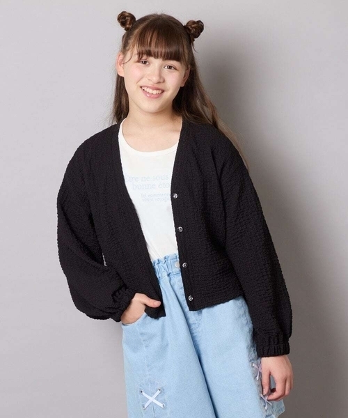 a.v.v（アーヴェヴェ）の「[130-160]【UVカット】サイドギャザーシアーカーディガン（カーディガン/ボレロ・キッズ・アイボリー/ブラック・140/130/150/160）」の21枚目の写真