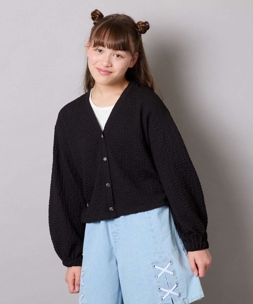 a.v.v（アーヴェヴェ）の「[130-160]【UVカット】サイドギャザーシアーカーディガン（カーディガン/ボレロ・キッズ・アイボリー/ブラック・140/130/150/160）」の20枚目の写真