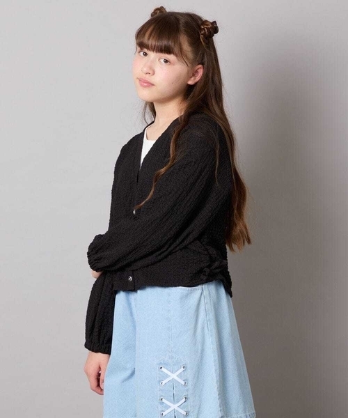 a.v.v（アーヴェヴェ）の「[130-160]【UVカット】サイドギャザーシアーカーディガン（カーディガン/ボレロ・キッズ・アイボリー/ブラック・140/130/150/160）」の19枚目の写真