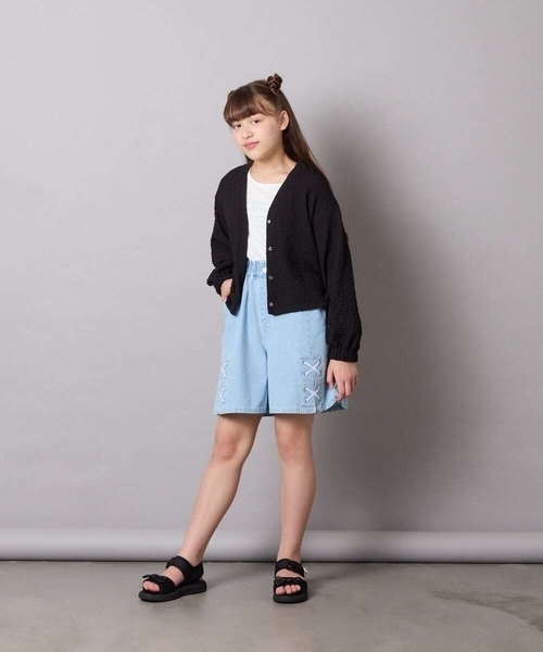a.v.v（アーヴェヴェ）の「[130-160]【UVカット】サイドギャザーシアーカーディガン（カーディガン/ボレロ・キッズ・アイボリー/ブラック・140/130/150/160）」の17枚目の写真