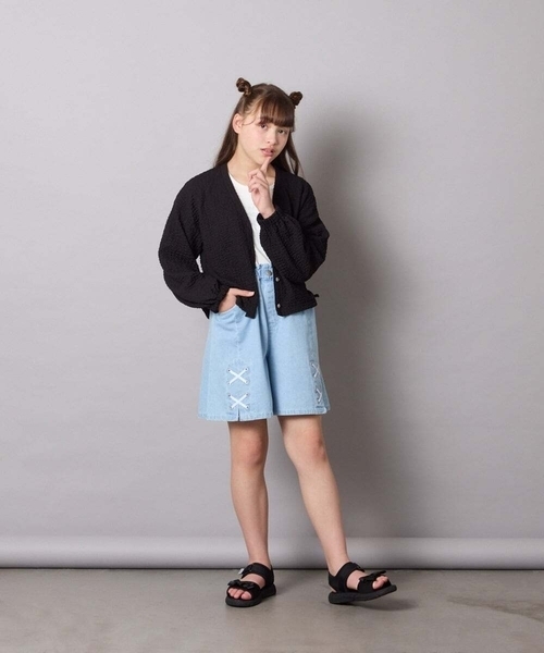 a.v.v（アーヴェヴェ）の「[130-160]【UVカット】サイドギャザーシアーカーディガン（カーディガン/ボレロ・キッズ・アイボリー/ブラック・140/130/150/160）」の16枚目の写真