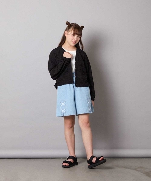 a.v.v（アーヴェヴェ）の「[130-160]【UVカット】サイドギャザーシアーカーディガン（カーディガン/ボレロ・キッズ・アイボリー/ブラック・140/130/150/160）」の14枚目の写真