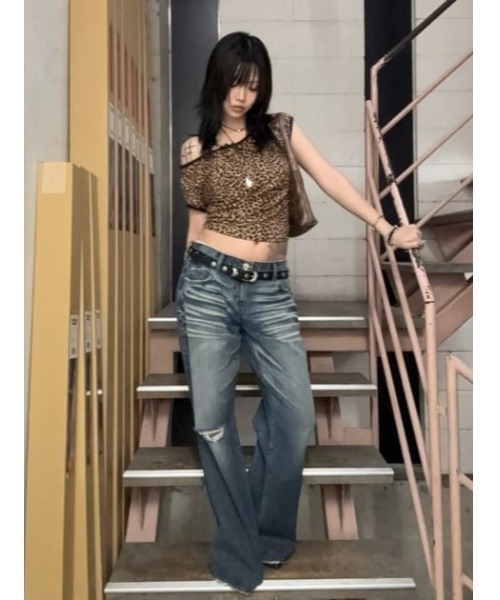 LAGUA GEM(ラグアジェム)の「LEOPARD LACE トップス(Tシャツ/カットソー・レディース・グレー/ブラウン・FREE)」の4枚目の写真